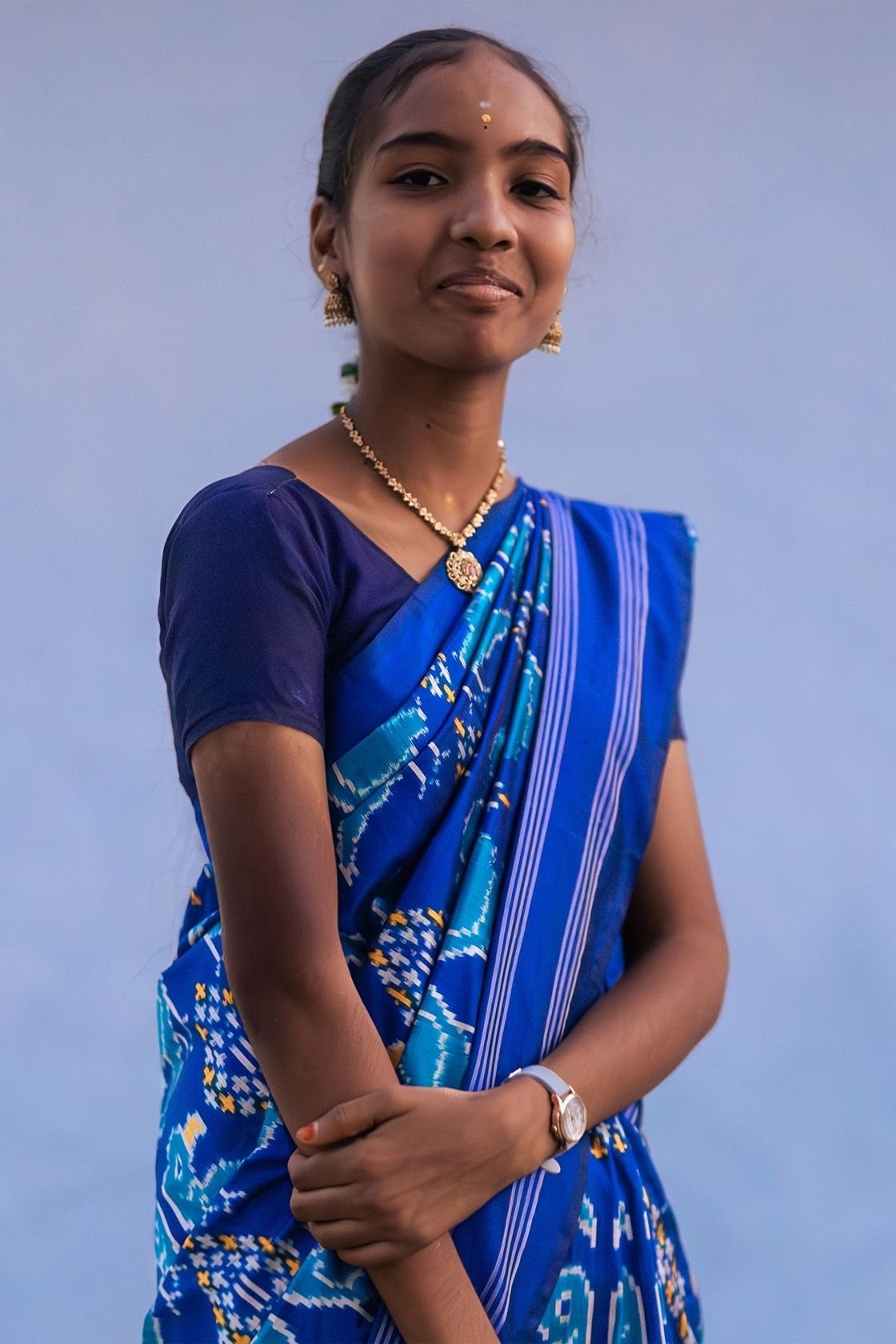 The Azure Heritage Parrot Ikat Saree - Image 2