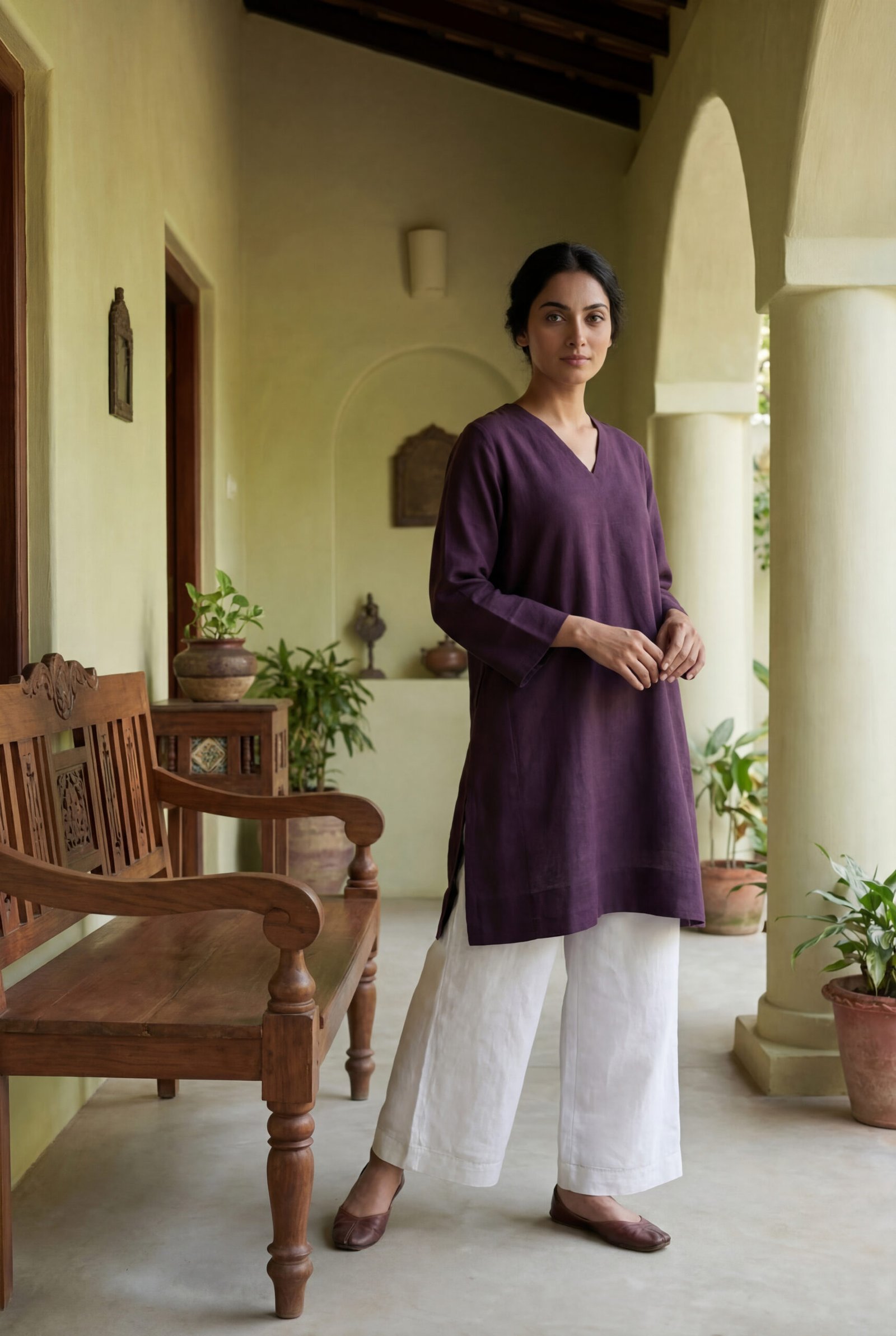 Amaya Plum Cotton Kurta–Pant Set - Image 2