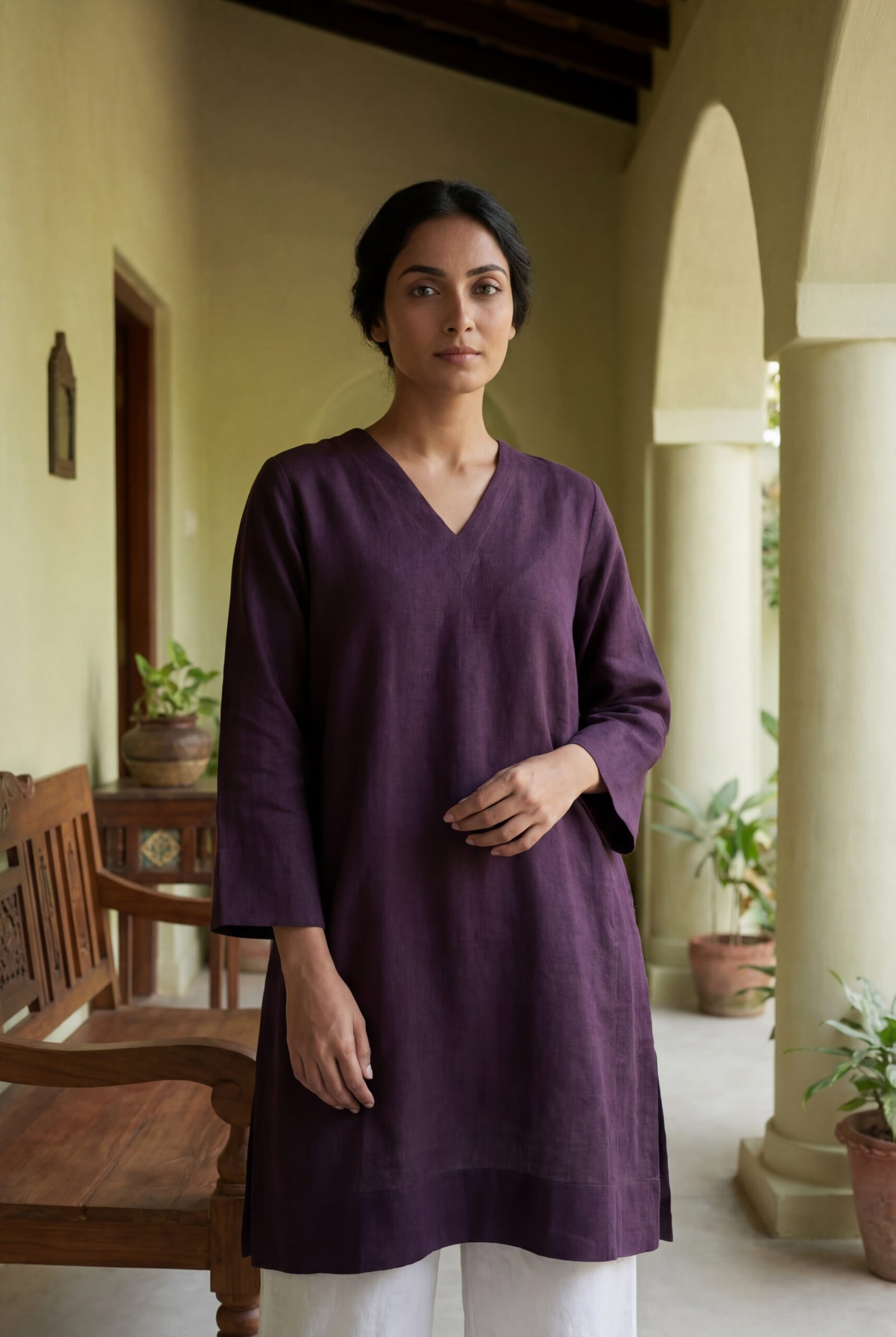 Amaya Plum Cotton Kurta–Pant Set - Image 3