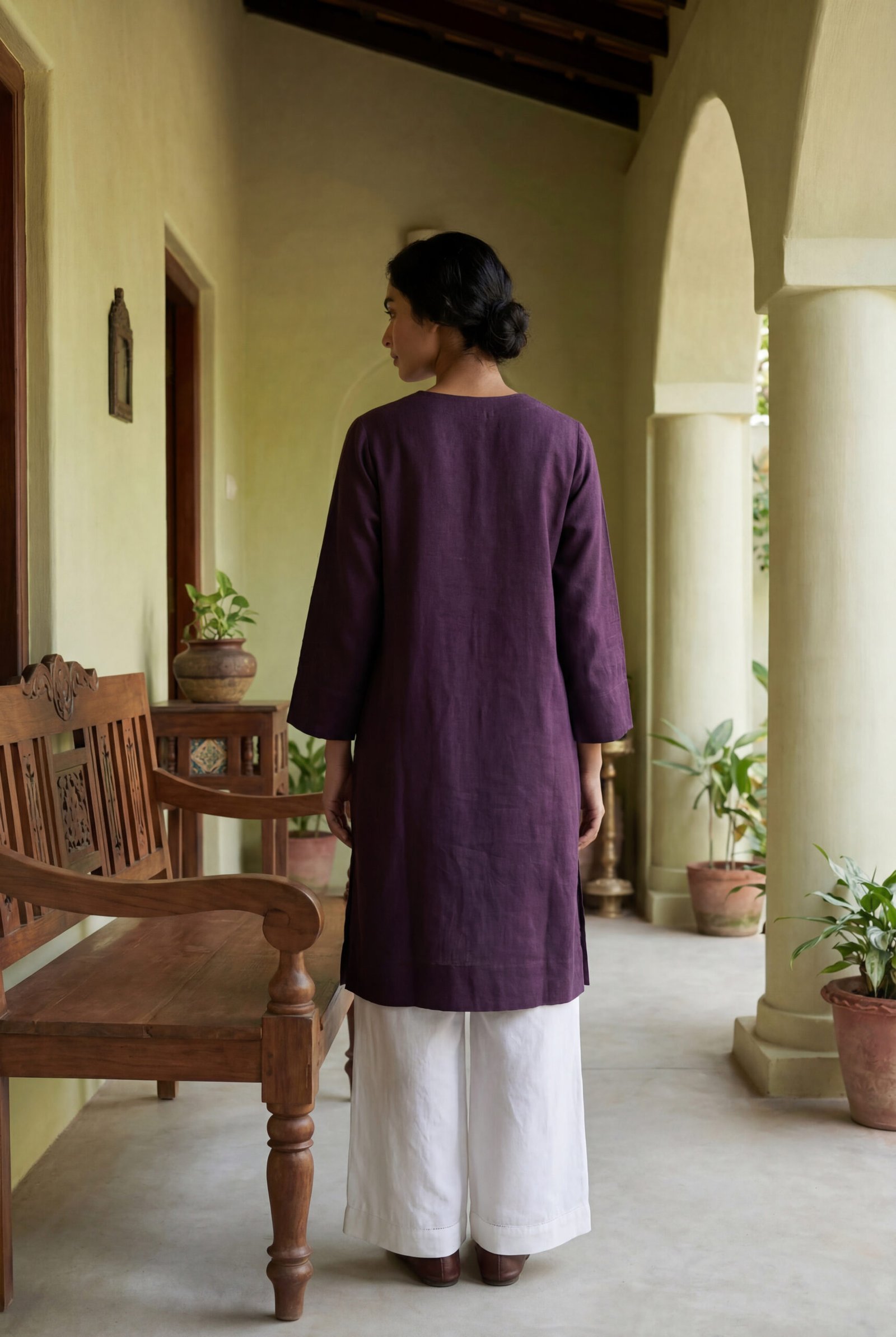 Amaya Plum Cotton Kurta–Pant Set - Image 6