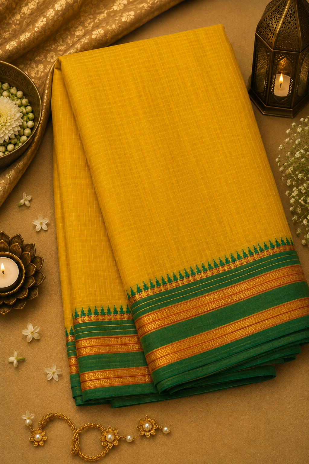 Golden Harvest – Handwoven Narayanpet Cotton Saree - Image 2