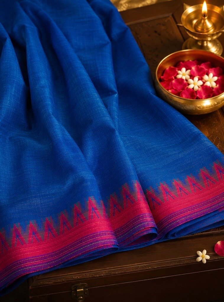 Turquoise Tranquility – Handwoven Narayanpet Cotton Saree - Image 2