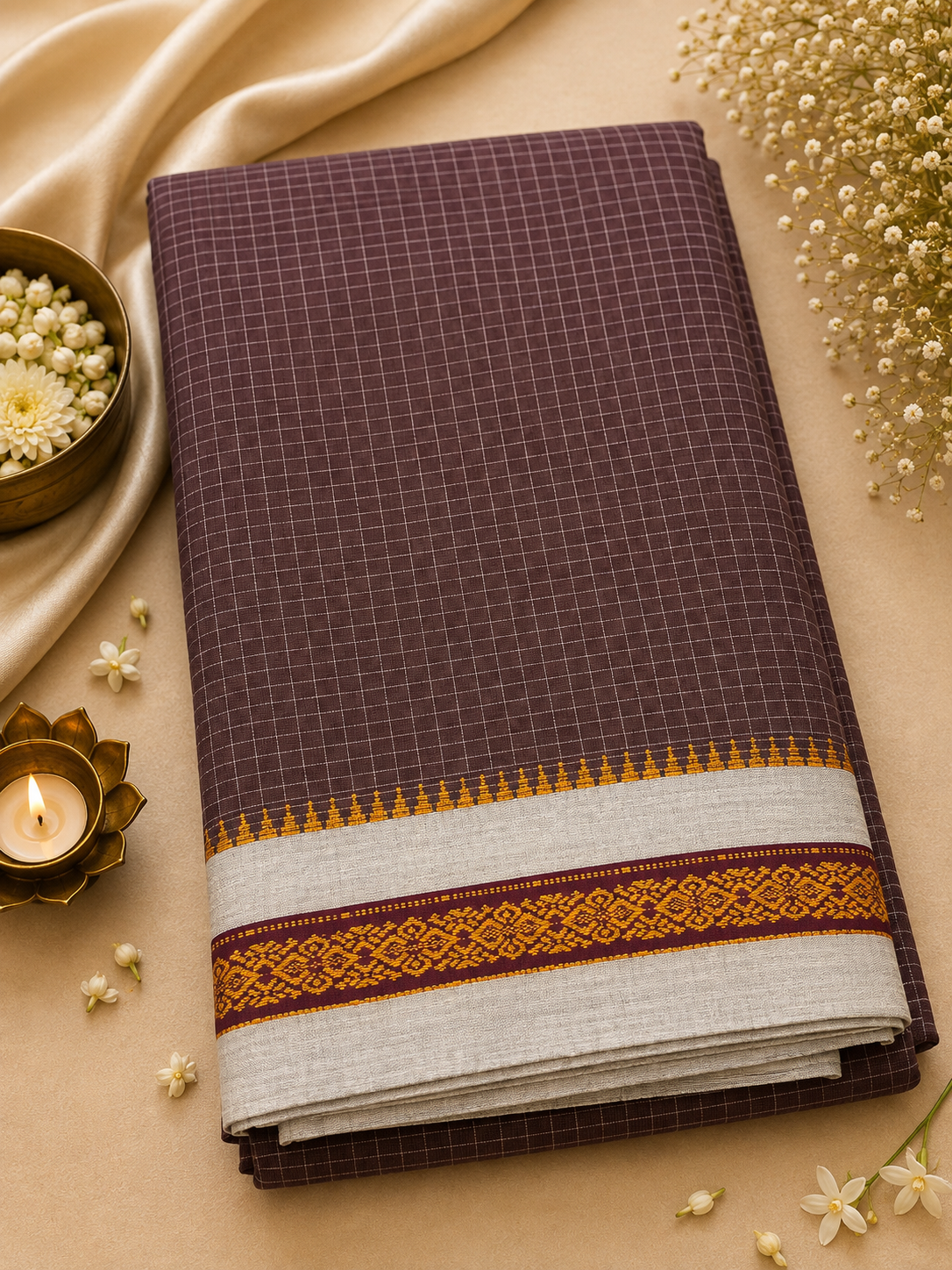 Cocoa Heritage – Handwoven Narayanpet Cotton Saree - Image 2