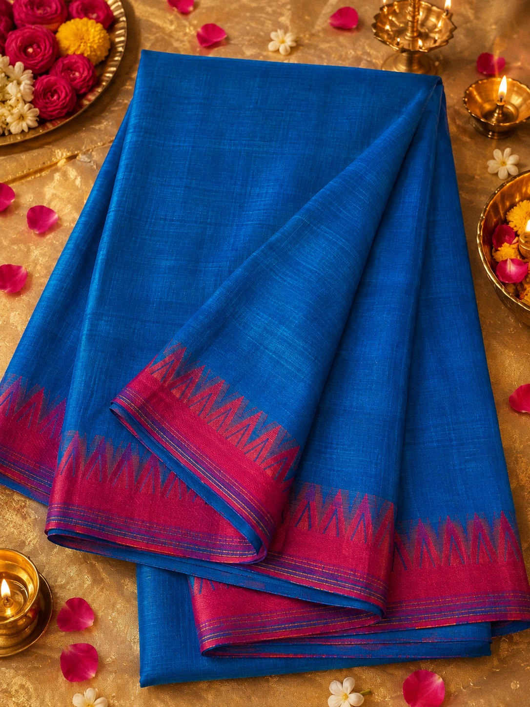 Turquoise Tranquility – Handwoven Narayanpet Cotton Saree - Image 3