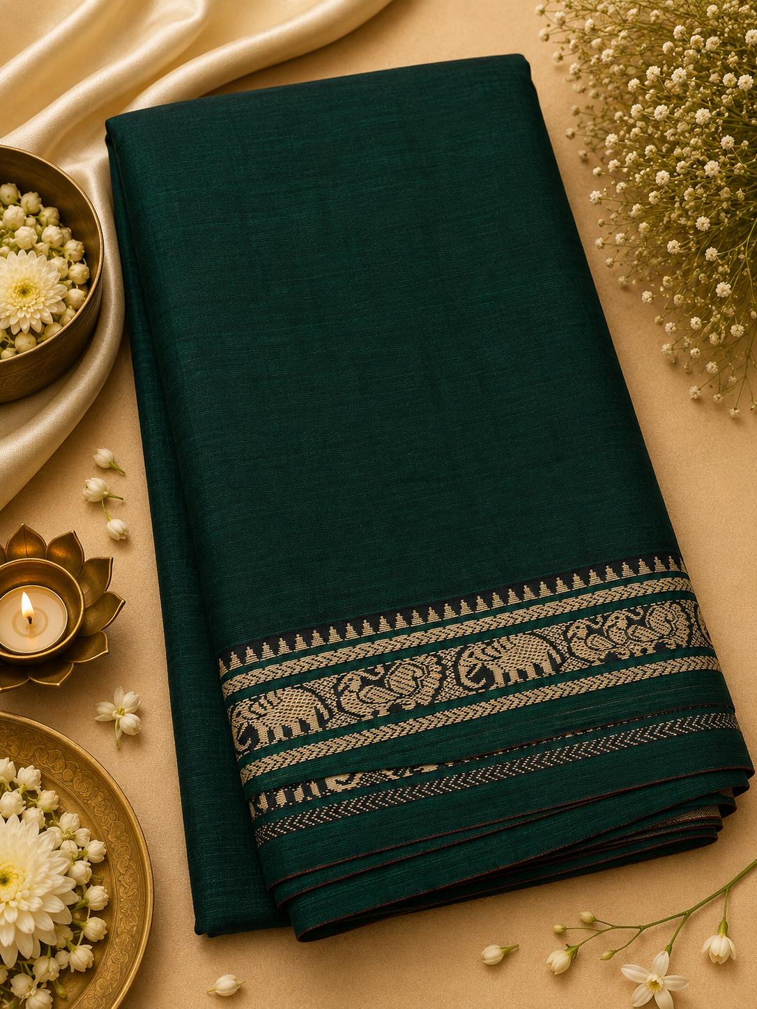 Emerald Whisper – Handwoven Narayanpet Cotton Saree - Image 2