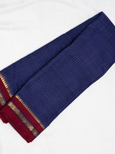 Indigo Horizon – Handwoven Narayanpet Cotton Saree - Image 2