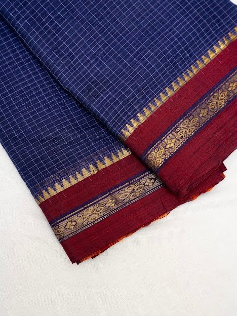 Indigo Horizon – Handwoven Narayanpet Cotton Saree - Image 3