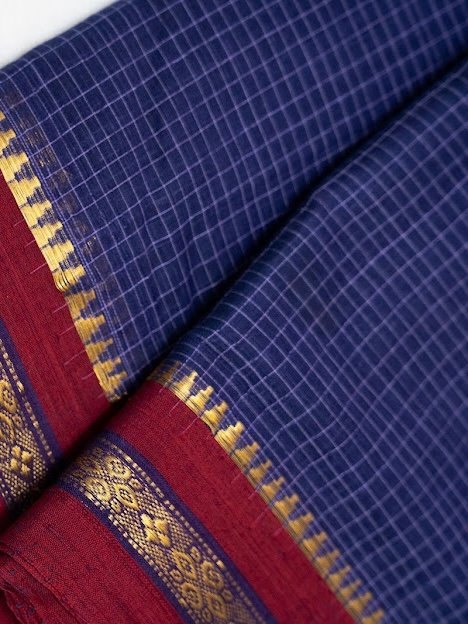 Indigo Horizon – Handwoven Narayanpet Cotton Saree - Image 4