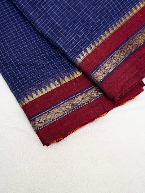 Indigo Horizon – Handwoven Narayanpet Cotton Saree - Image 5