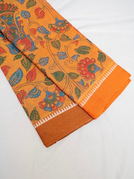 Saffron Symphony – Handwoven Narayanpet Cotton Saree - Image 2