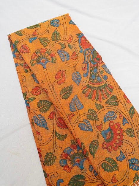 Saffron Symphony – Handwoven Narayanpet Cotton Saree - Image 3