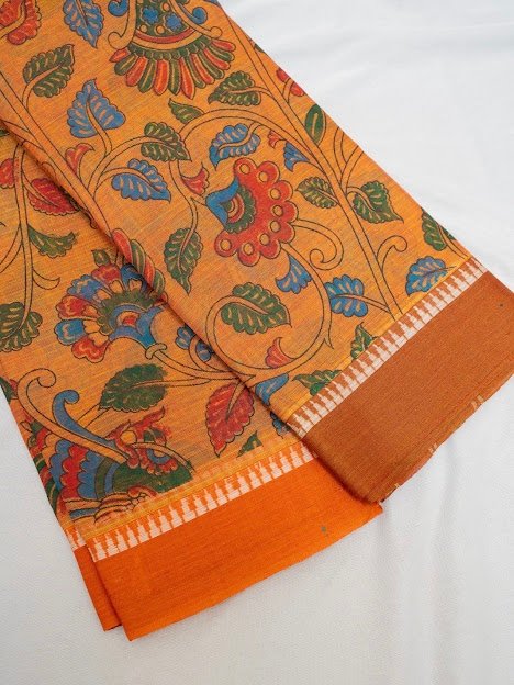 Saffron Symphony – Handwoven Narayanpet Cotton Saree - Image 4