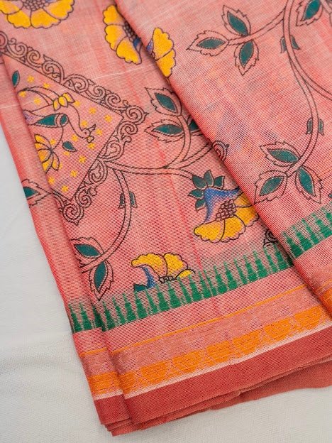 Blush Aviary – Handwoven Narayanpet Cotton Saree - Image 5