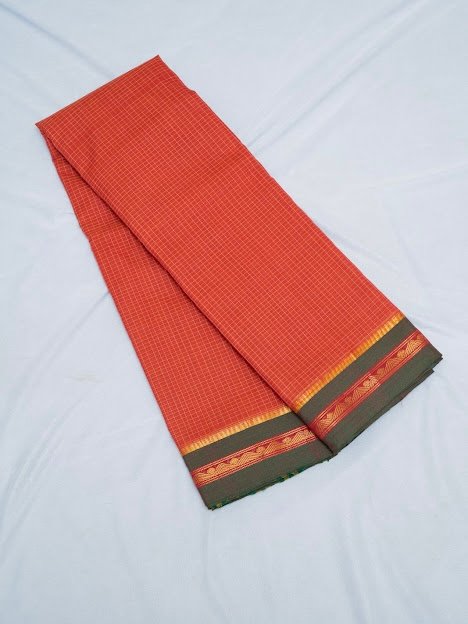 Coral Sunrise – Handwoven Narayanpet Cotton Saree - Image 2