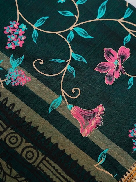 Emerald Bloom – Handwoven Narayanpet Cotton Saree - Image 5