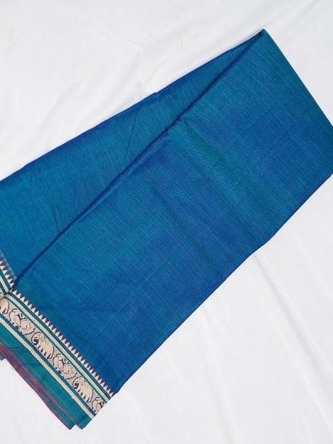 Cerulean Tide – Handwoven Narayanpet Cotton Saree - Image 2