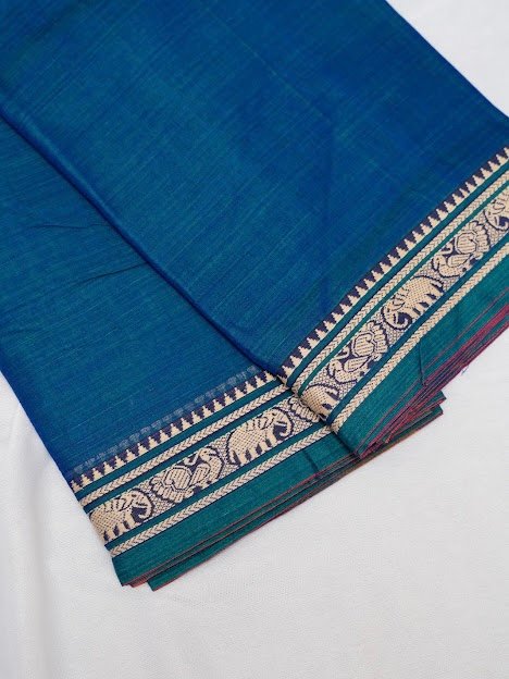 Cerulean Tide – Handwoven Narayanpet Cotton Saree - Image 3