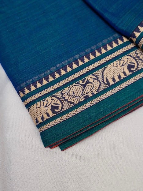 Cerulean Tide – Handwoven Narayanpet Cotton Saree - Image 4