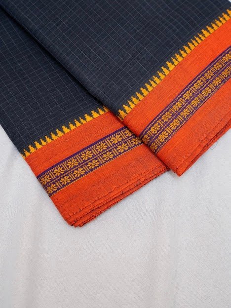 Charcoal Ember – Handwoven Narayanpet Cotton Saree - Image 3
