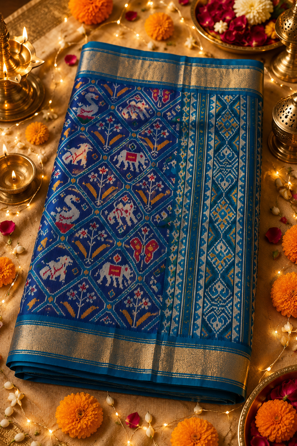 Neel Vanya-Handwoven Pochampally Ikat Silk Saree - Image 2