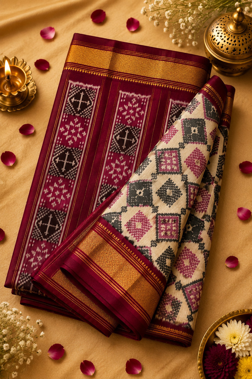 Rajnigandha Ivory-Handwoven Pochampally Ikat Silk Saree - Image 2